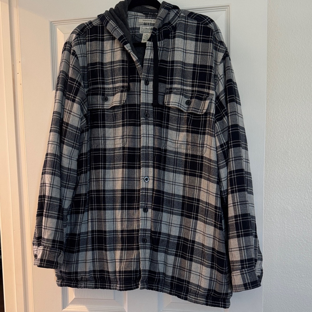 L.L. Bean Black and Gray Plaid Shirt Jacket